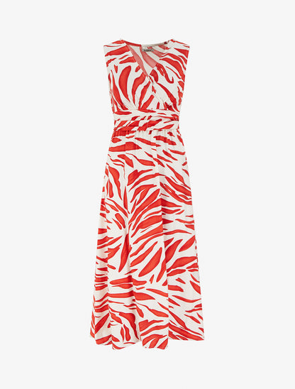 Robe imprimé fantaisie à col cache-coeur - Rouge - 1