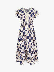 Robe à imprimé fantaisie et col en crochet - Marine - 1