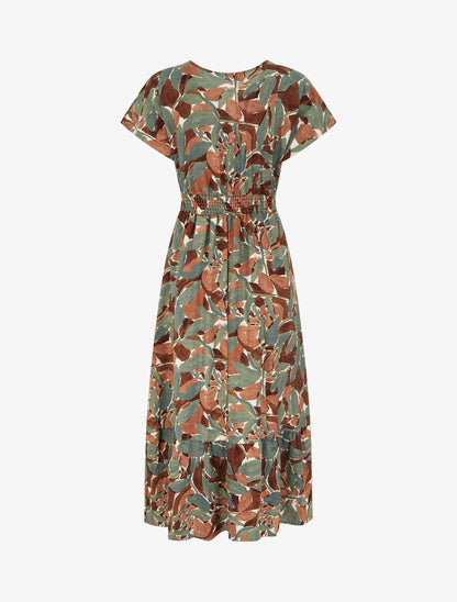 Robe à imprimé stylisé et col en crochet - Kaki - 2