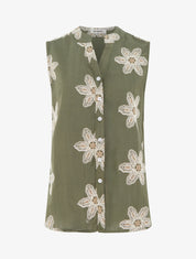 Blouse sans manches à broderies fleuries - Kaki - 1