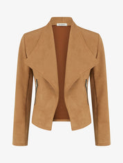 Chaqueta de ante con bolsillos decorativos con cremallera. - Camello