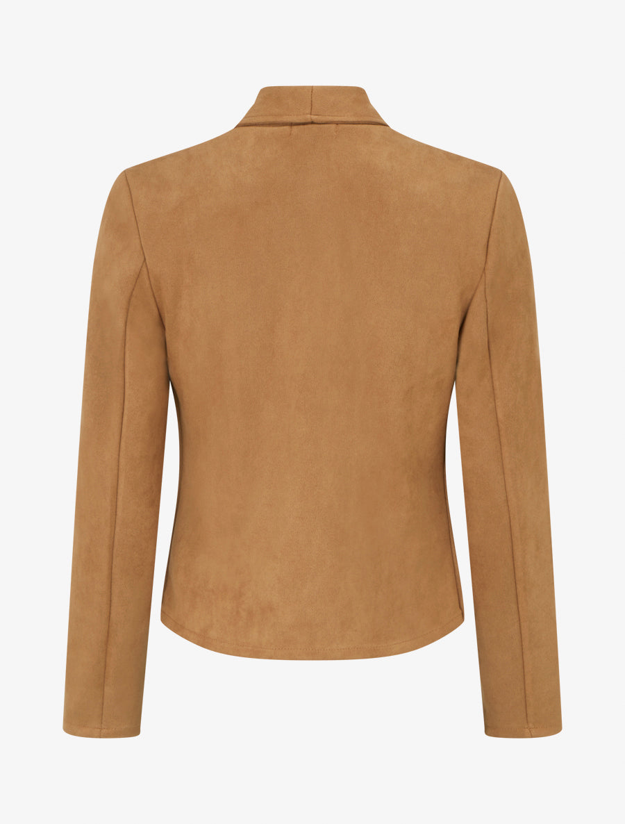 Chaqueta de ante con bolsillos decorativos con cremallera. - Camello