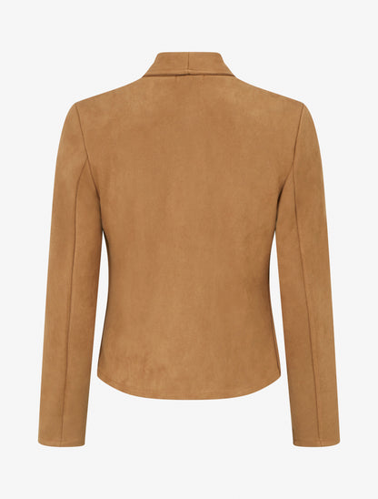 Chaqueta de ante con bolsillos decorativos con cremallera. - Camello