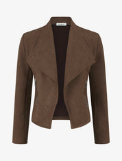 Chaqueta de ante con bolsillos decorativos con cremallera. - Marrón