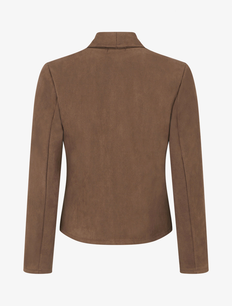 Chaqueta de ante con bolsillos decorativos con cremallera. - Marrón