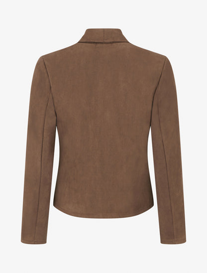 Chaqueta de ante con bolsillos decorativos con cremallera. - Marrón