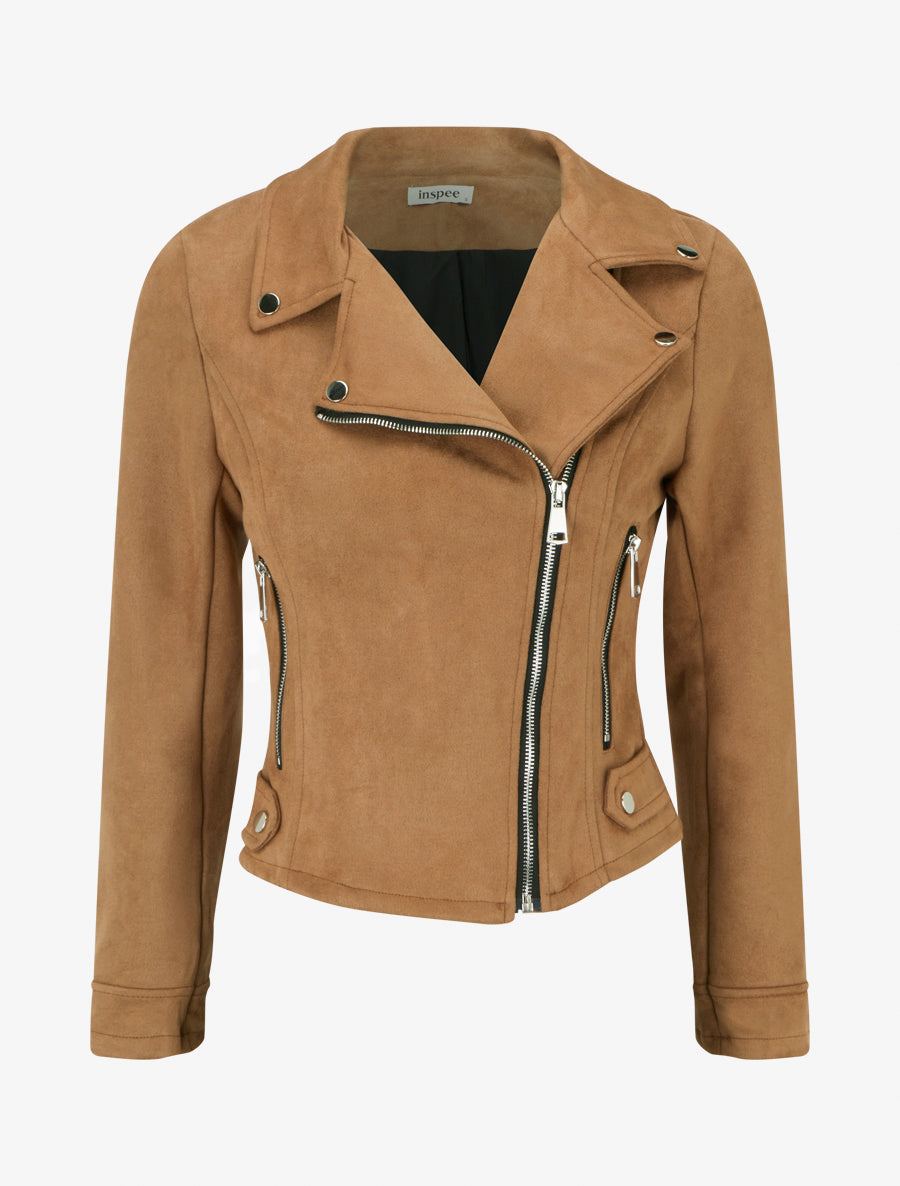 Chaqueta de gamuza con cierre de cremallera - Camello
