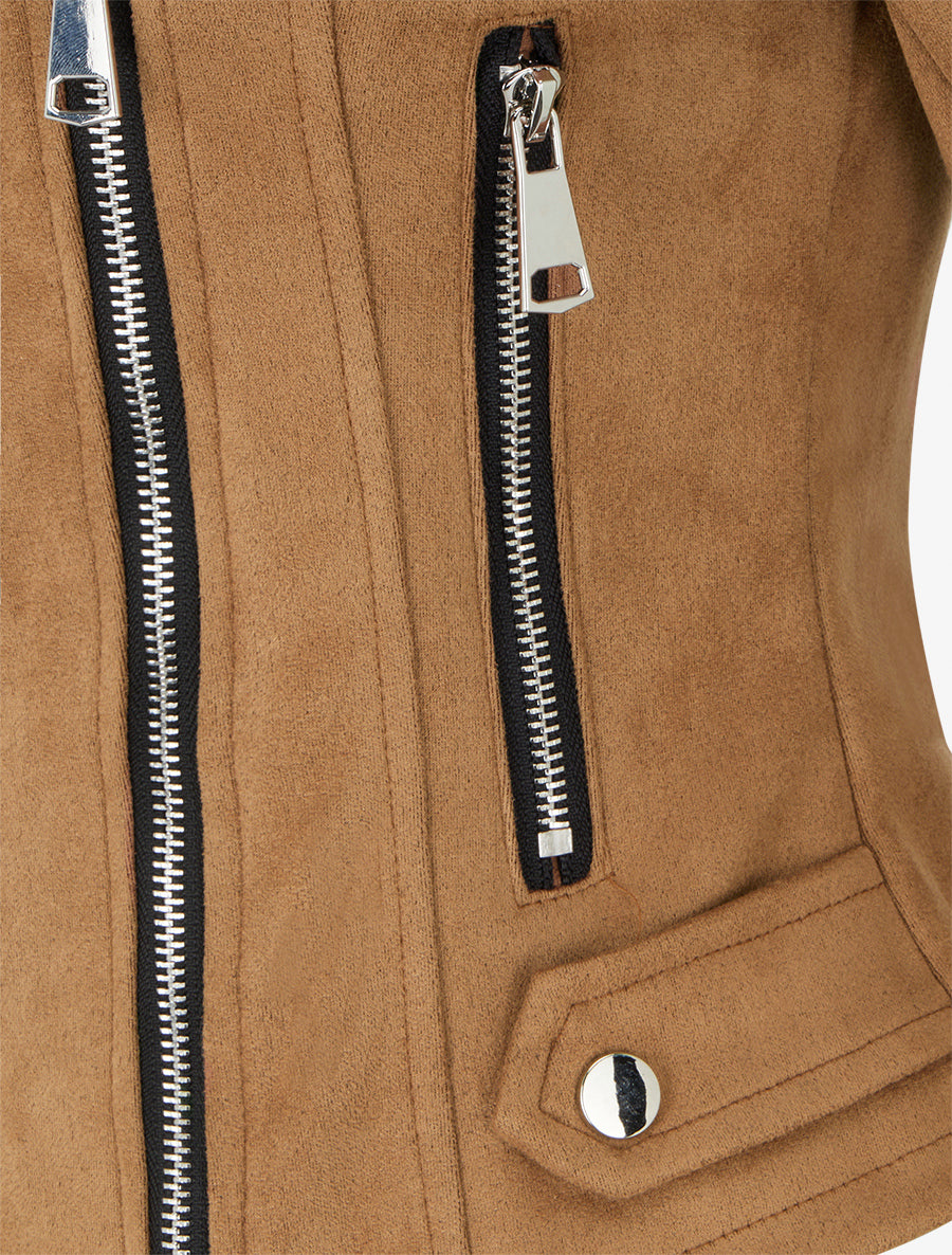 Chaqueta de gamuza con cierre de cremallera - Camello