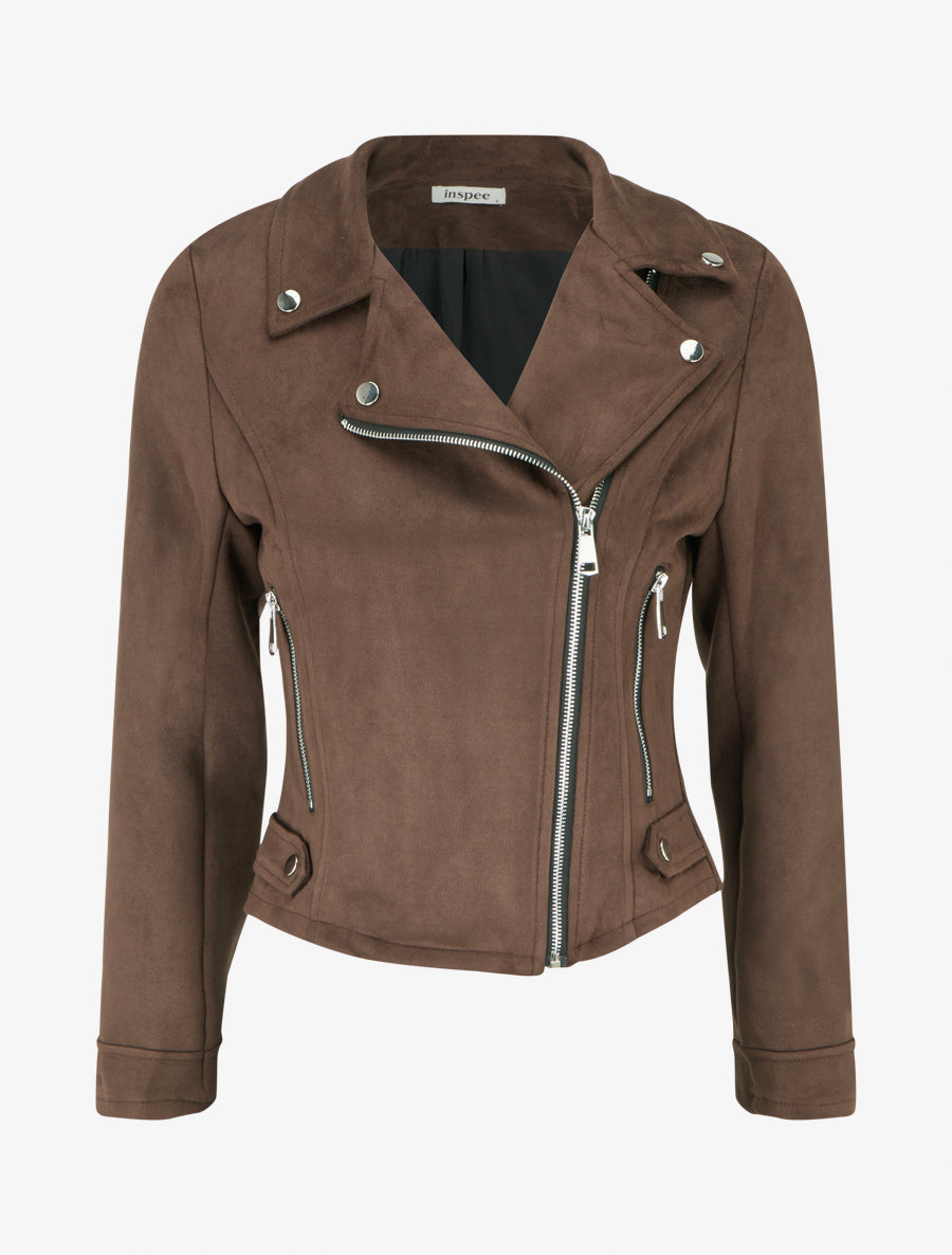 Chaqueta de gamuza con cierre de cremallera - Marrón