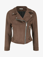Chaqueta de gamuza con cierre de cremallera - Marrón