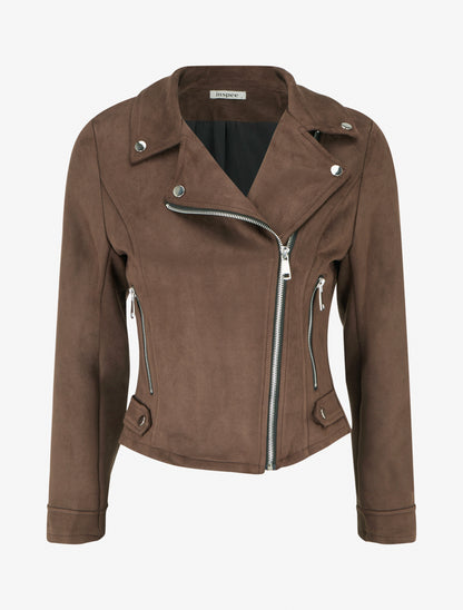 Chaqueta de gamuza con cierre de cremallera - Marrón