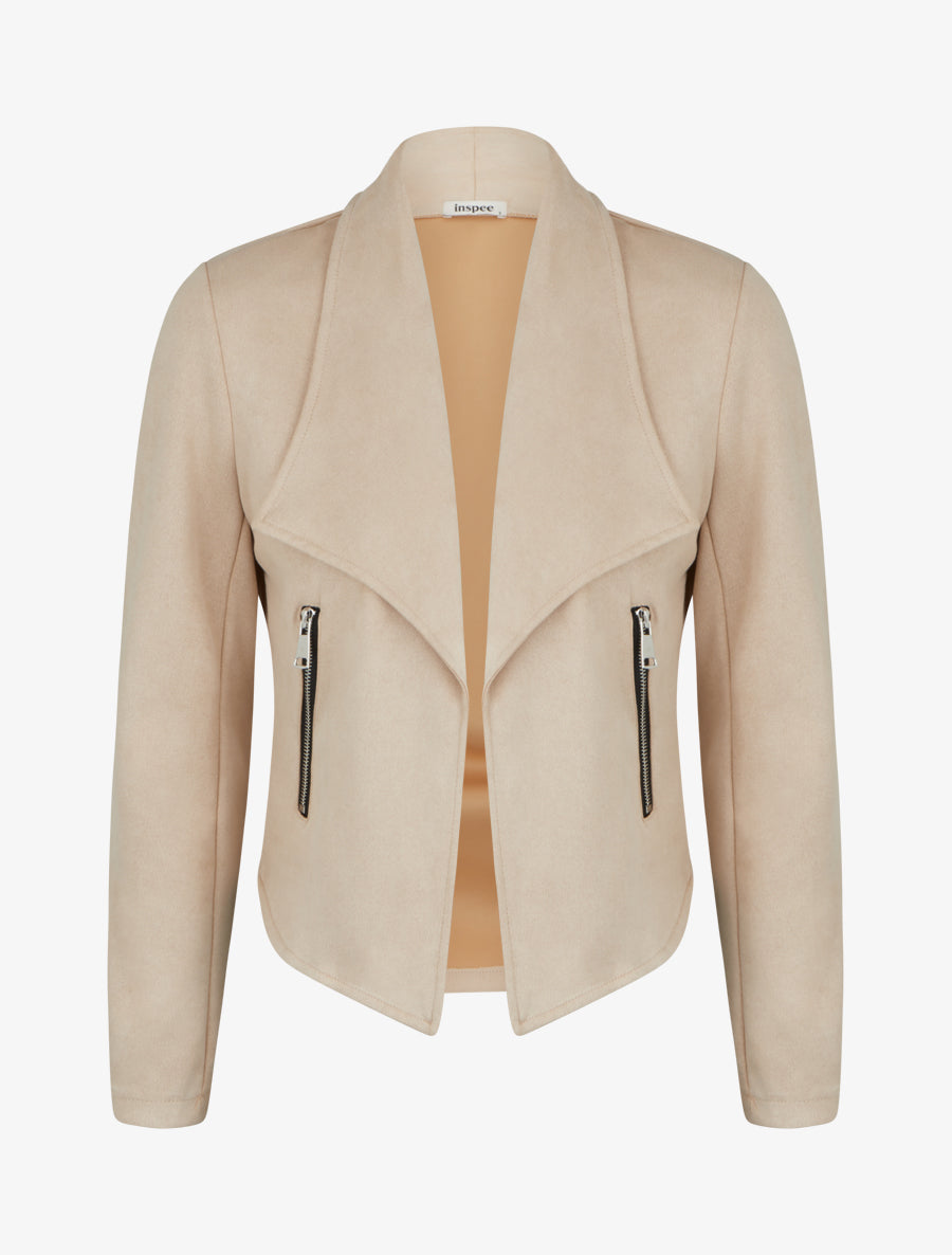 Chaqueta de ante con cuello chal - Beis