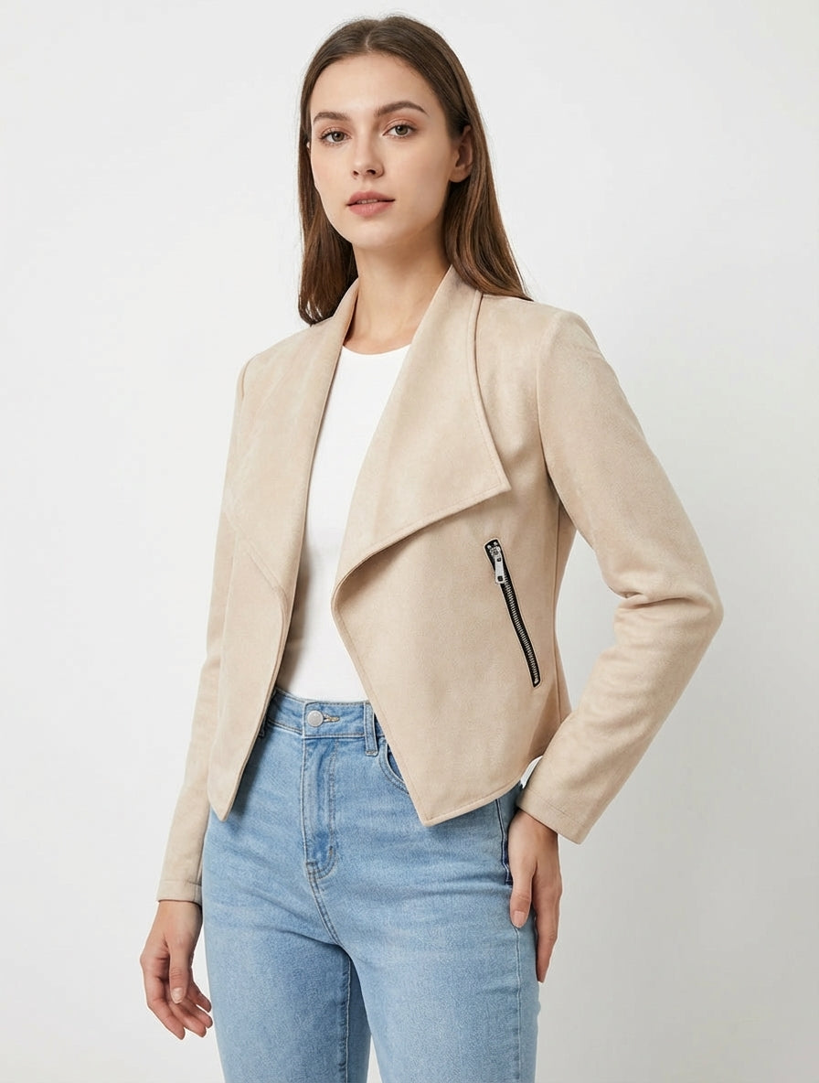 Chaqueta de ante con cuello chal - Beis