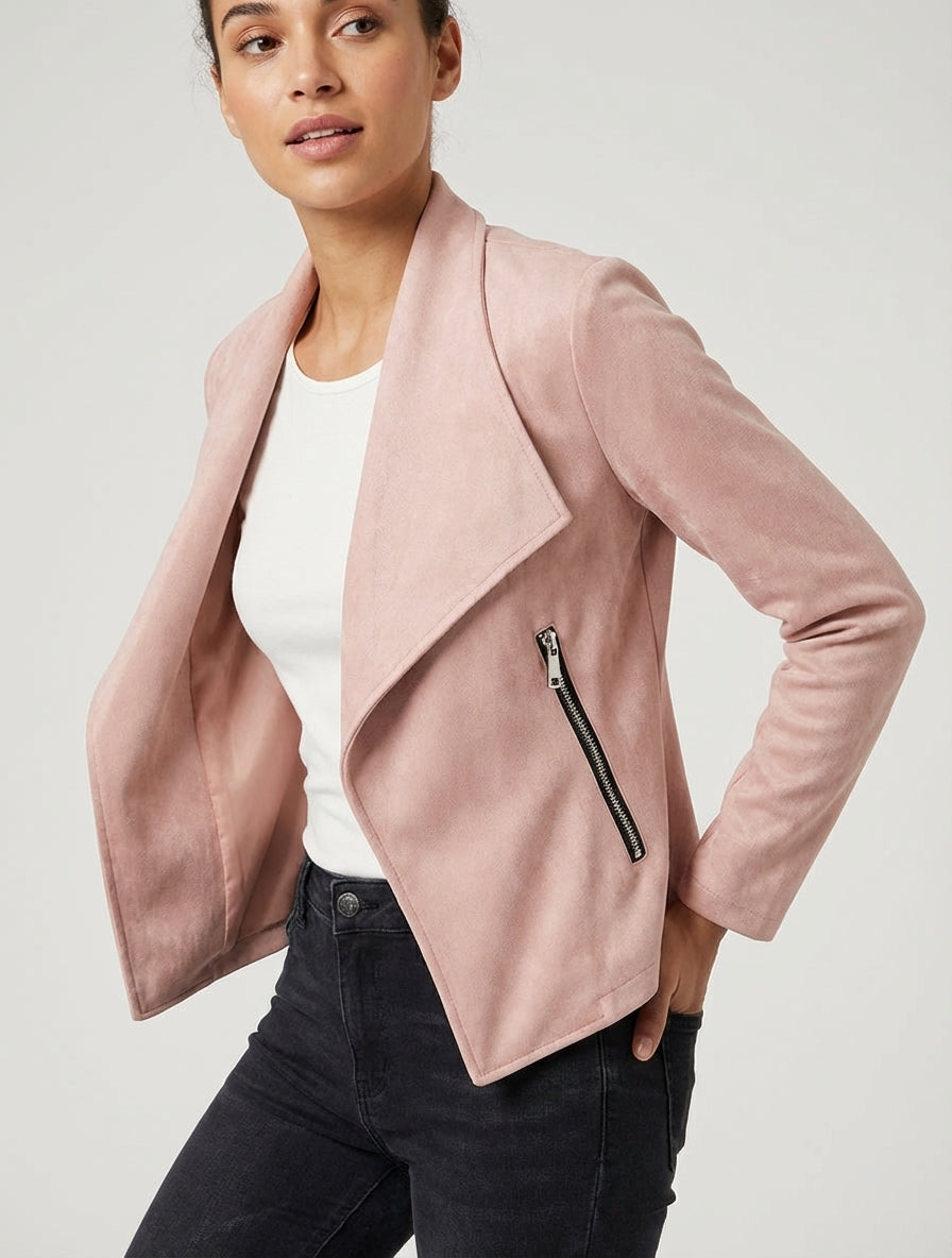 Chaqueta de ante con cuello chal - Rosa