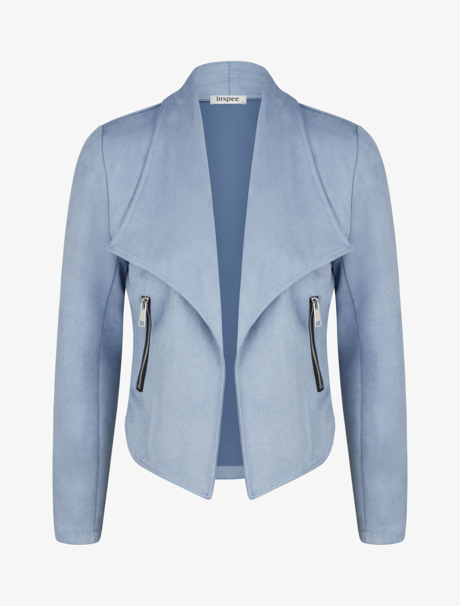 Chaqueta de ante con cuello chal - Azul cielo