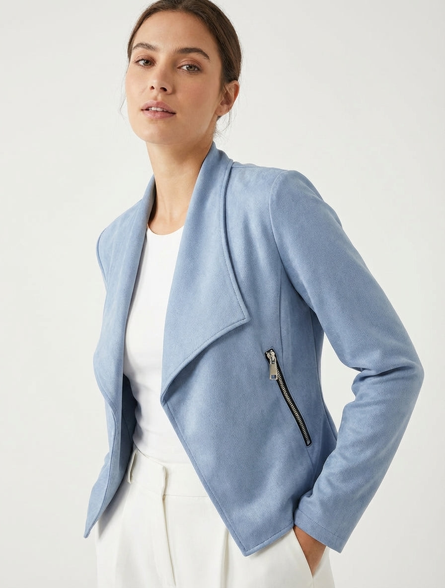 Chaqueta de ante con cuello chal - Azul cielo
