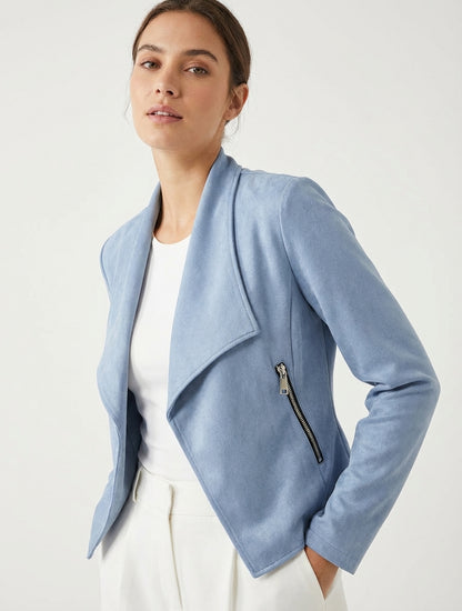Chaqueta de ante con cuello chal - Azul cielo