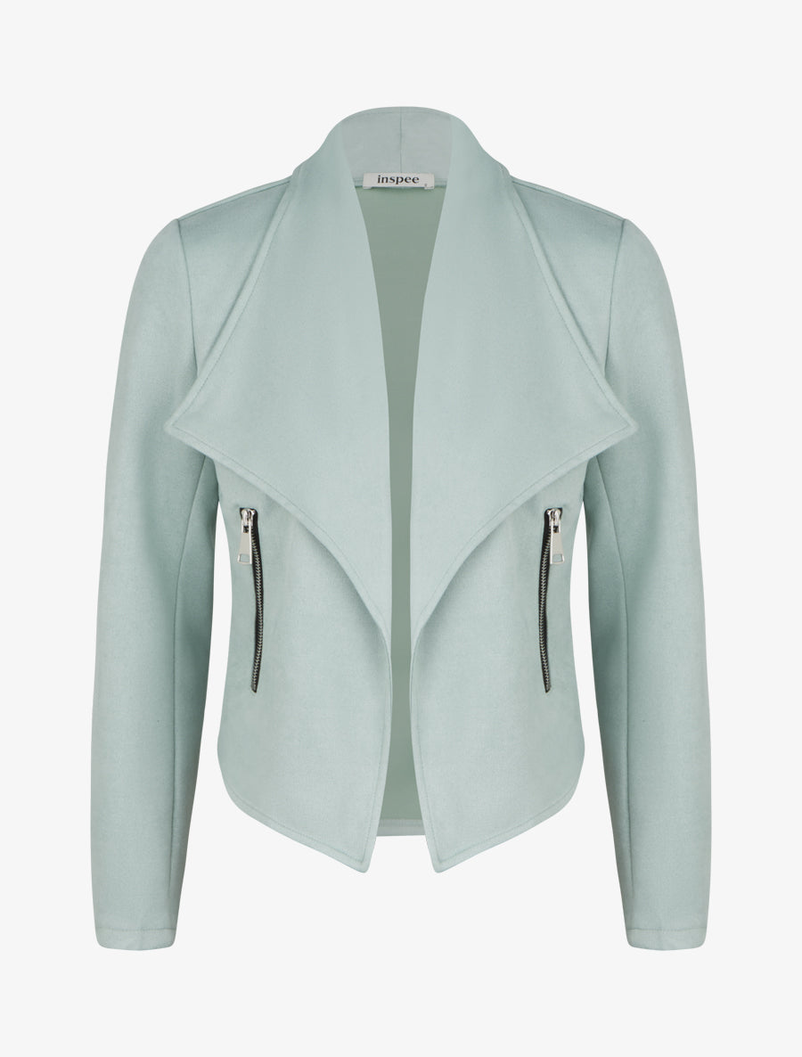 Chaqueta de ante con cuello chal - Verde agua