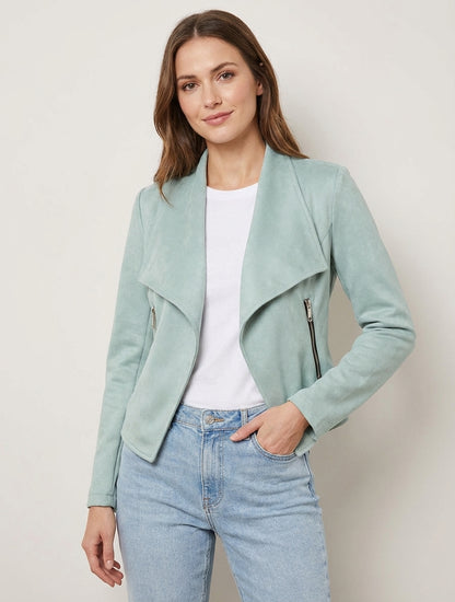 Chaqueta de ante con cuello chal - Verde agua