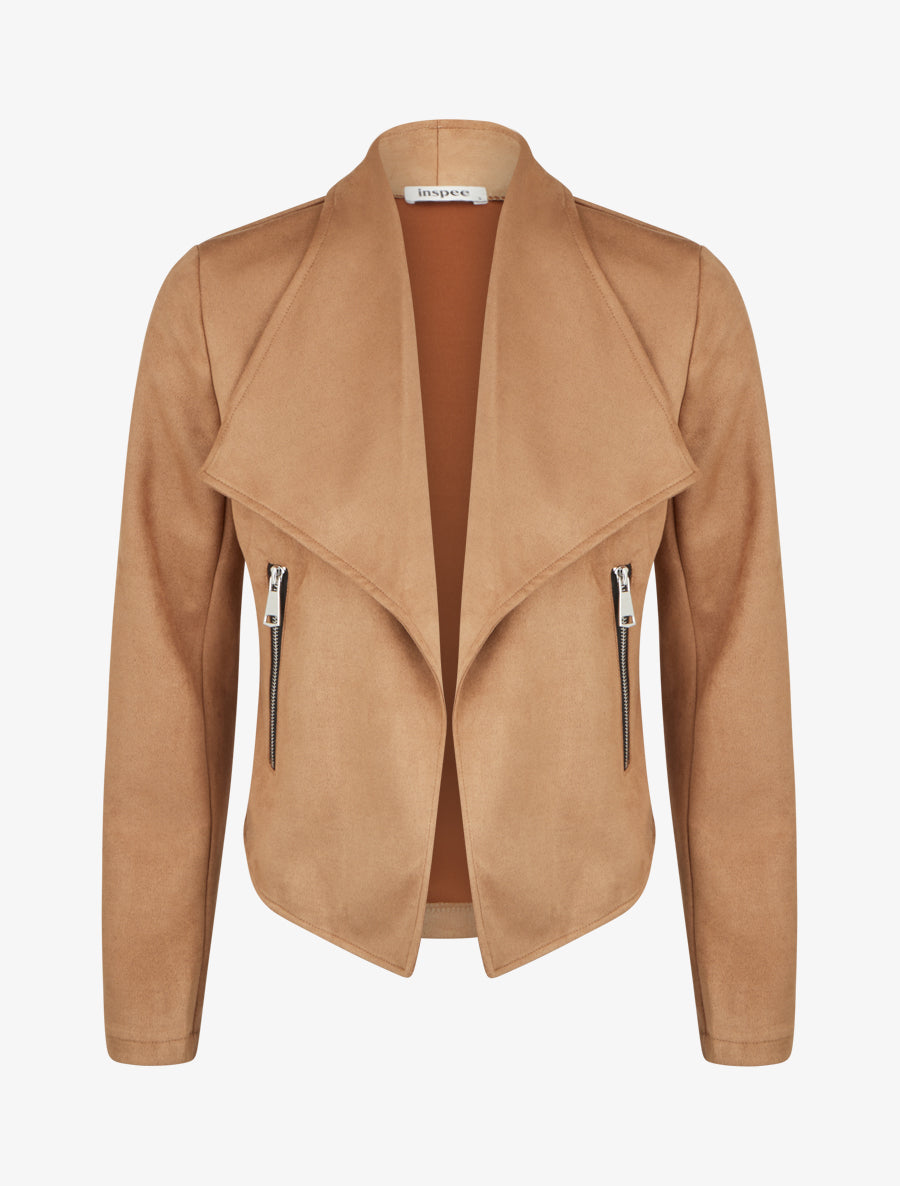 Chaqueta de ante con cuello chal - Camello