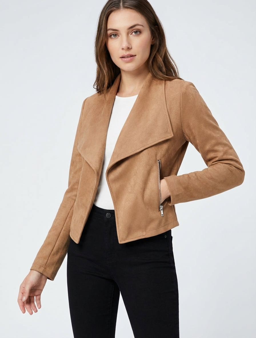 Chaqueta de ante con cuello chal - Camello