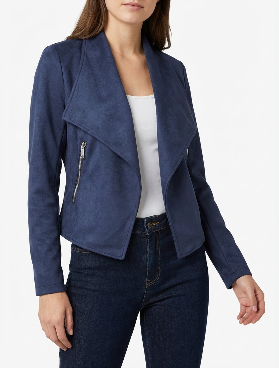 Chaqueta de ante con cuello chal - Marine