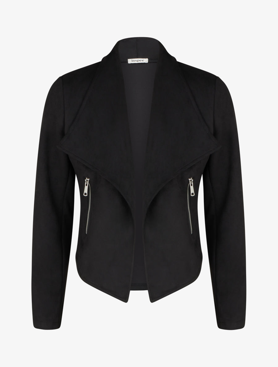 Chaqueta de ante con cuello chal - Negro