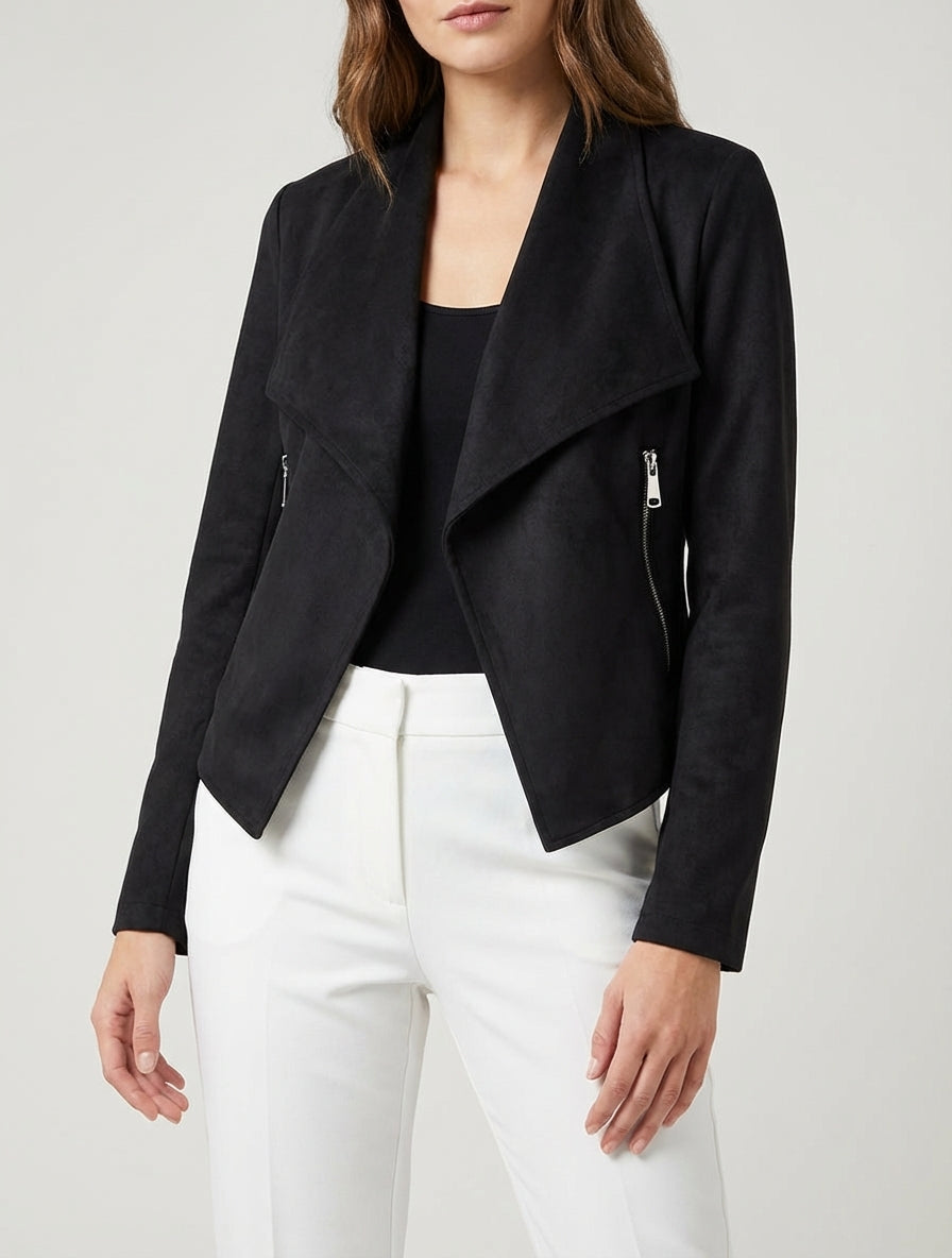 Chaqueta de ante con cuello chal - Negro