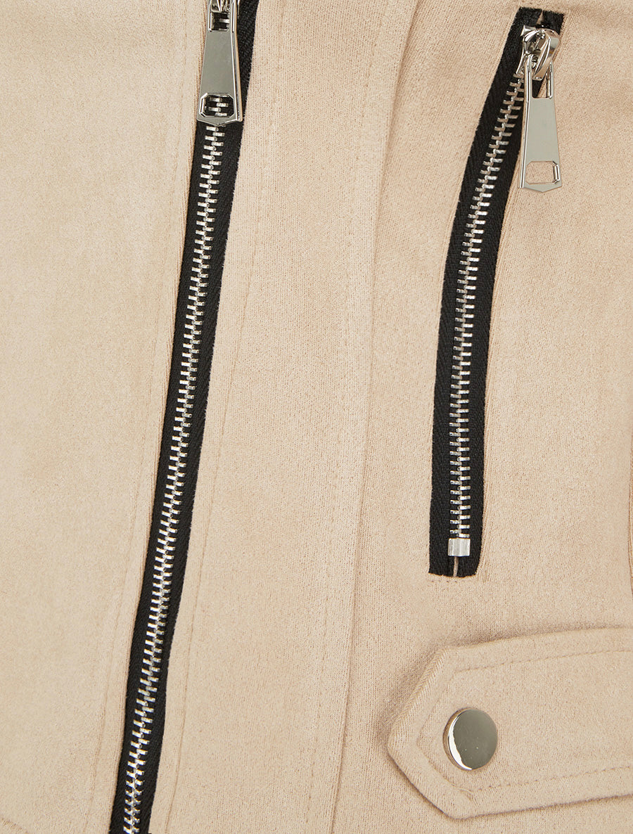 Veste en suédine à fermeture zippée - Beige - 3
