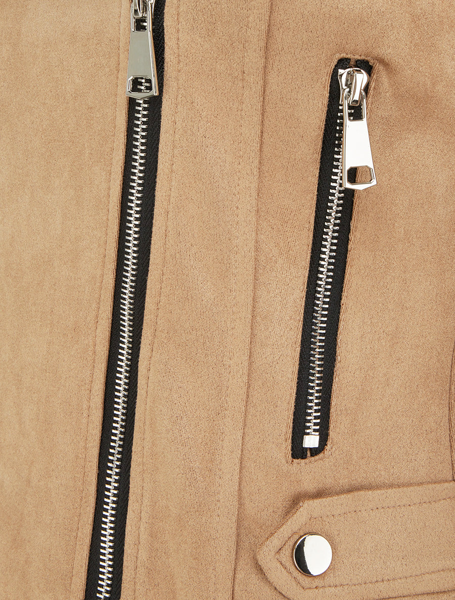 Veste en suédine à fermeture zippée - Camel clair - 3