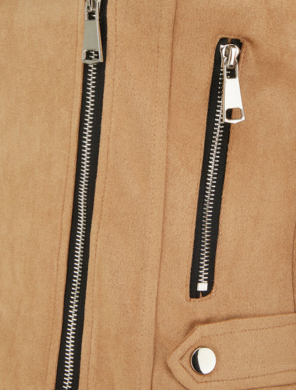 Veste en suédine à fermeture zippée - Camel - 3