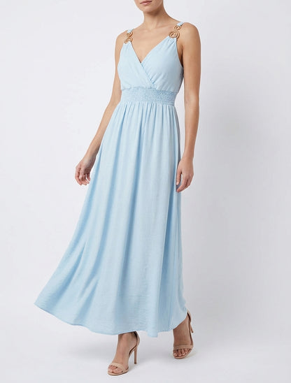 Vestido largo con tirantes de joya - Azul cielo