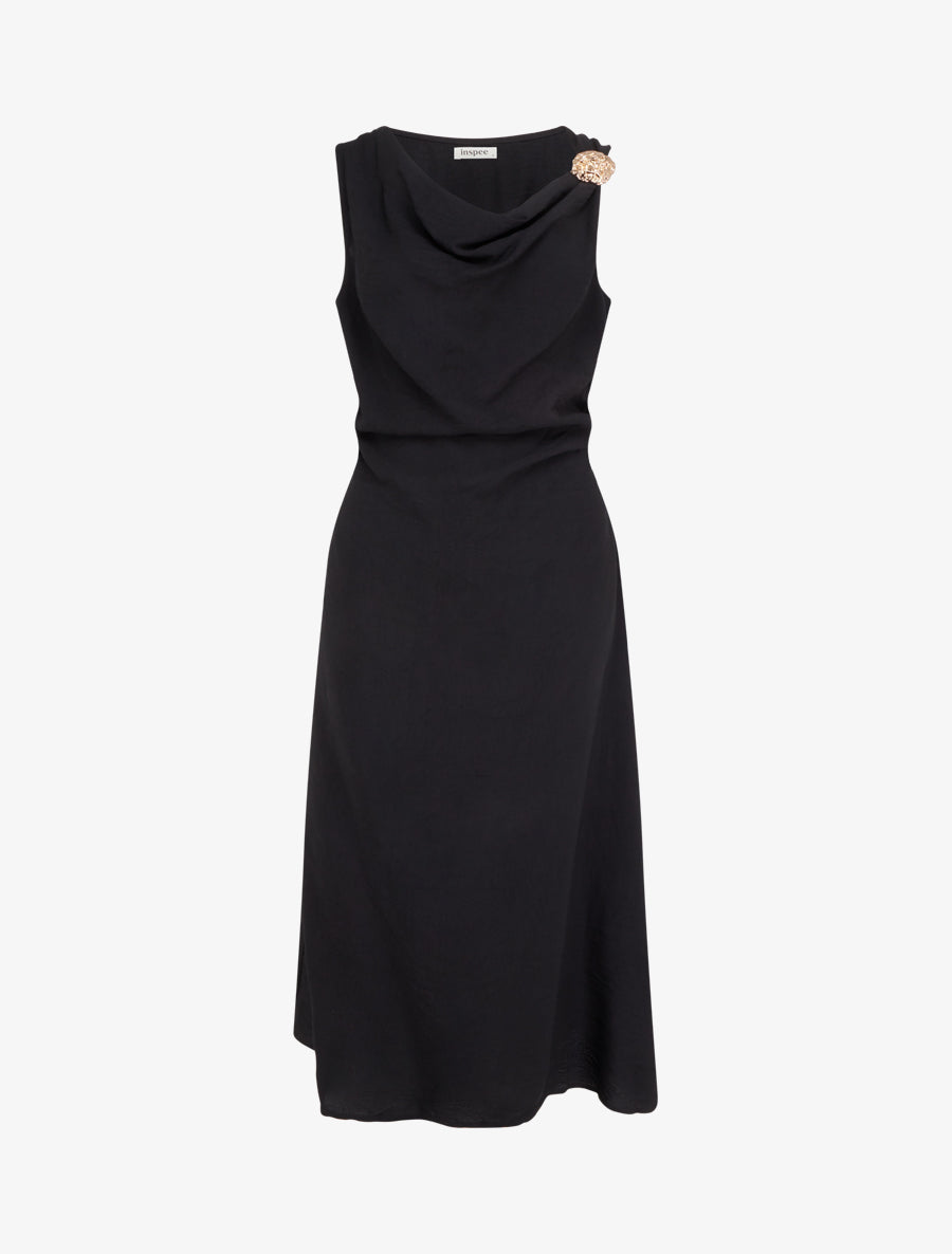 Robe longue sans manches à effet drapé - Noir - 1