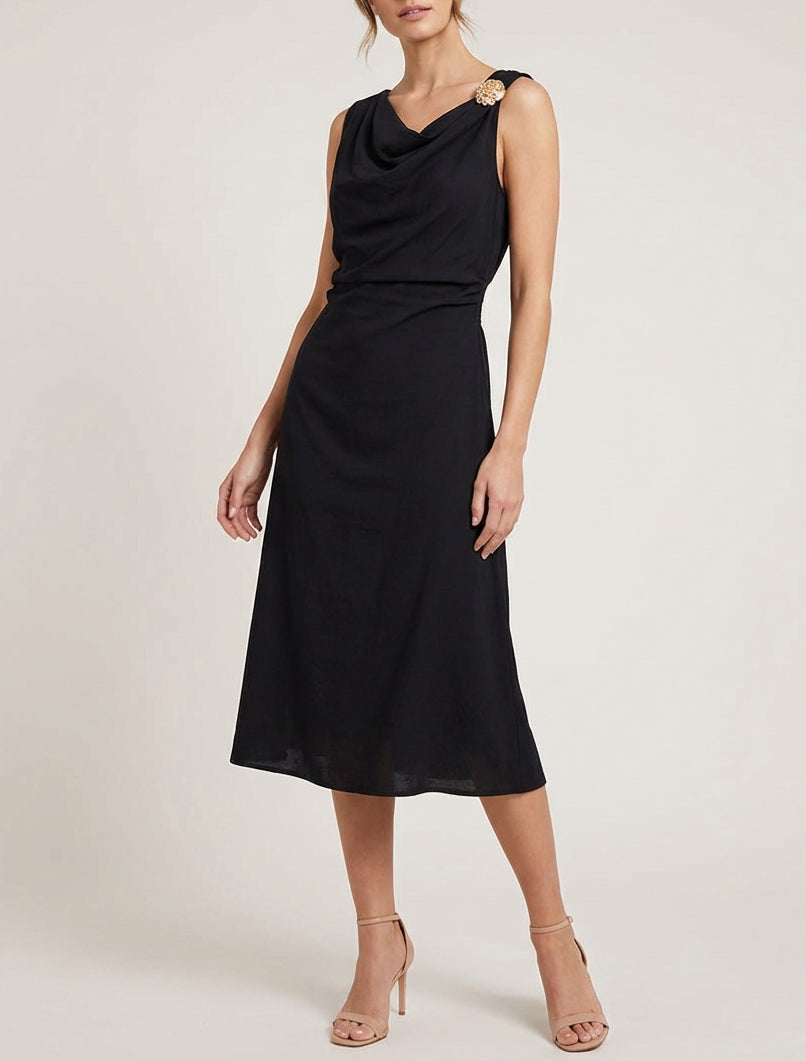 Vestido largo sin mangas con efecto drapeado - Negro