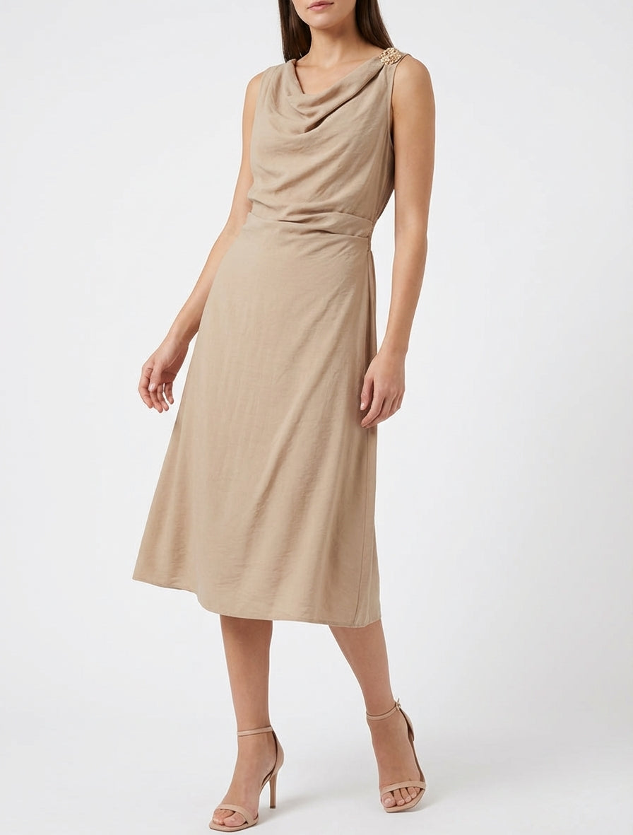 Vestido largo sin mangas con efecto drapeado - Beige oscuro