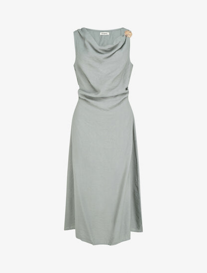 Robe longue sans manches à effet drapé - Vert/gris - 1