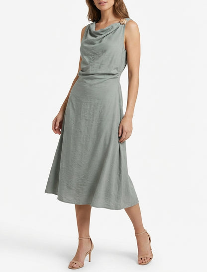 Vestido largo sin mangas con efecto drapeado - Verde/gris