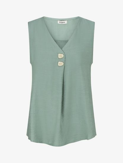 Top sans manches à col V boutonné - Vert clair - 1