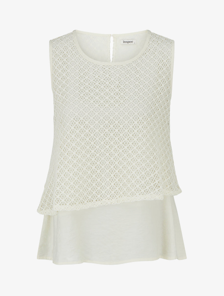 Top droit sans manches en crochet - Écru - 1