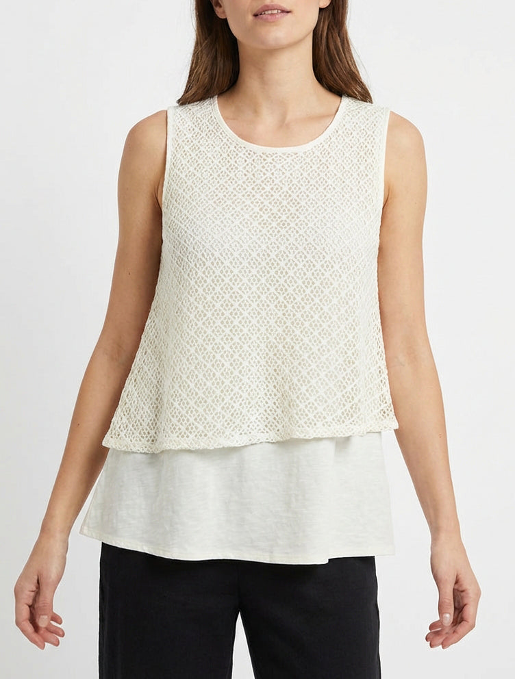 Top derecho sin mangas de crochet - Crudo