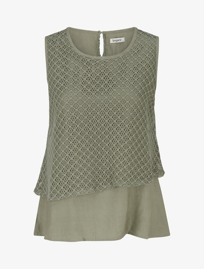 Top droit sans manches en crochet - Kaki - 1