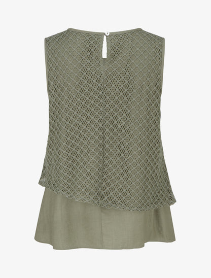 Top droit sans manches en crochet - Kaki - 2