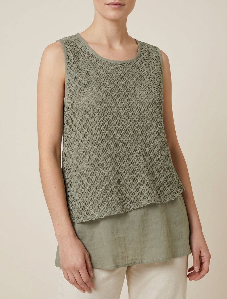 Top derecho sin mangas de crochet - Caqui