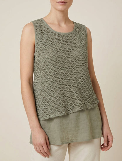 Top derecho sin mangas de crochet - Caqui