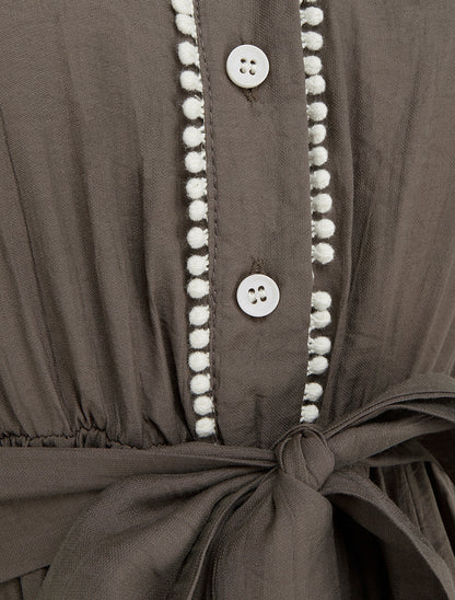 Robe longue à mancherons volantés en crochet - Marron - 3