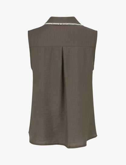 Chemise sans manches à broderie palmier - Marron - 2