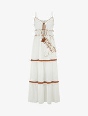 Robe longue à fines bretelles et broderie florale - Blanc - 1