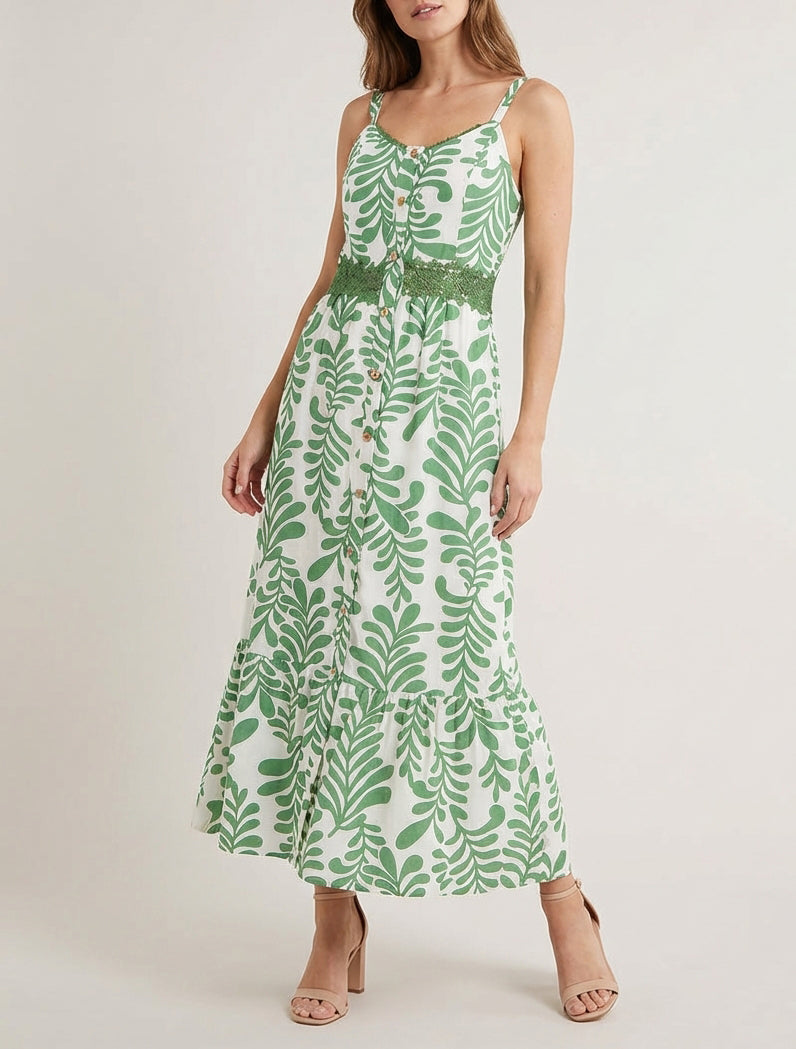 Vestido evasé estampado fantasía - Verde