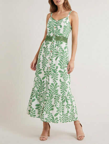 Vestido evasé estampado fantasía - Verde