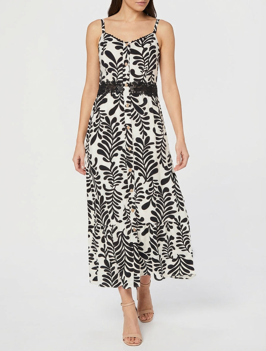 Vestido evasé estampado fantasía - Negro